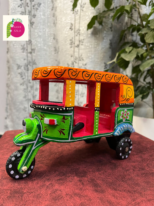 Wooden Auto Rickshaw Toy for Kids, Wooden Handicraft Items for Home Décor and Festive Decoration from Varanasi Karigars (Size 18 x 11.5 Cm, 300 Gm)