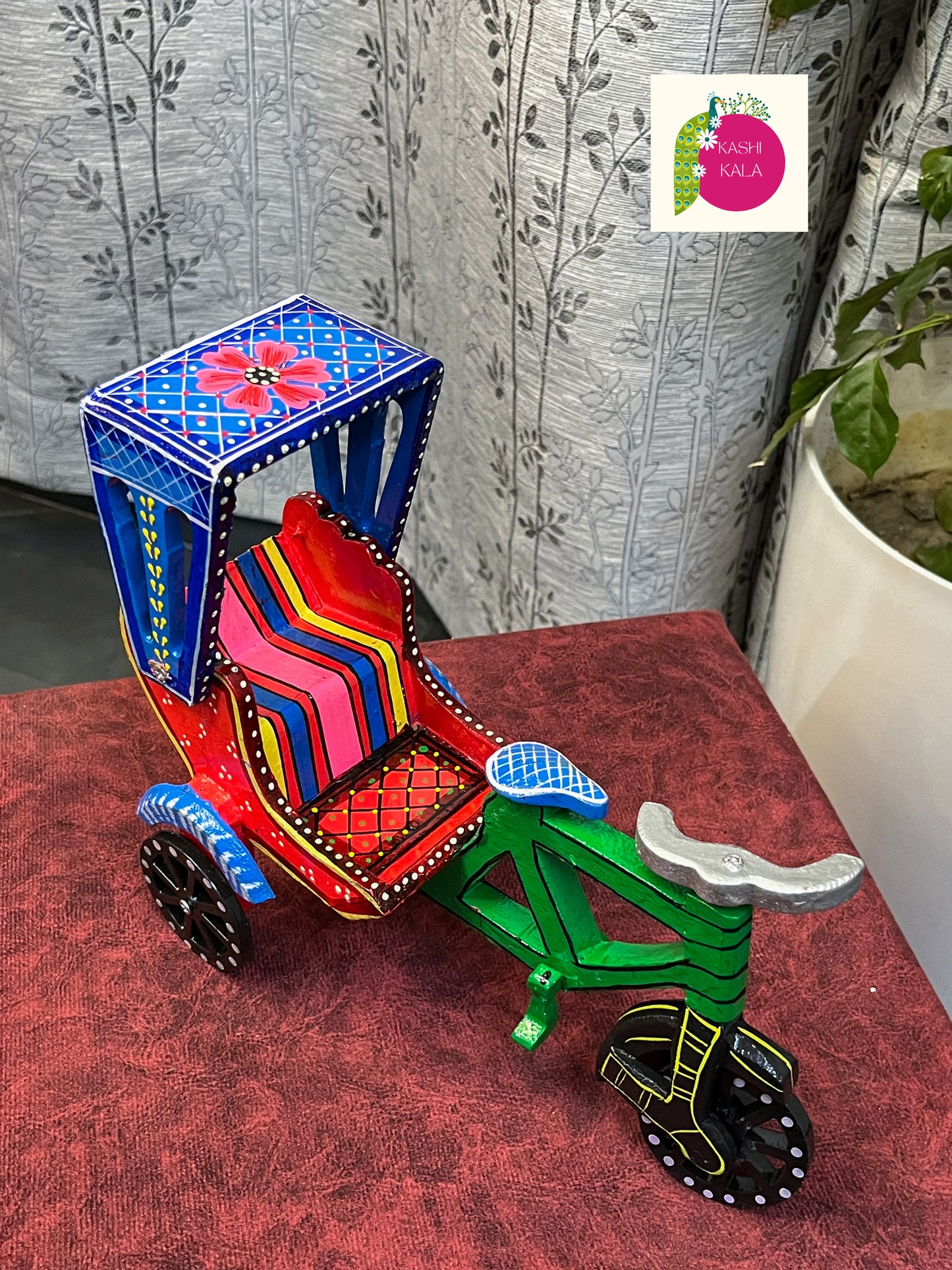 Lacquer Big Size Wooden Rickshaw Or Cycle Rickshaw for Home Décor Made By Varanasi Karigars