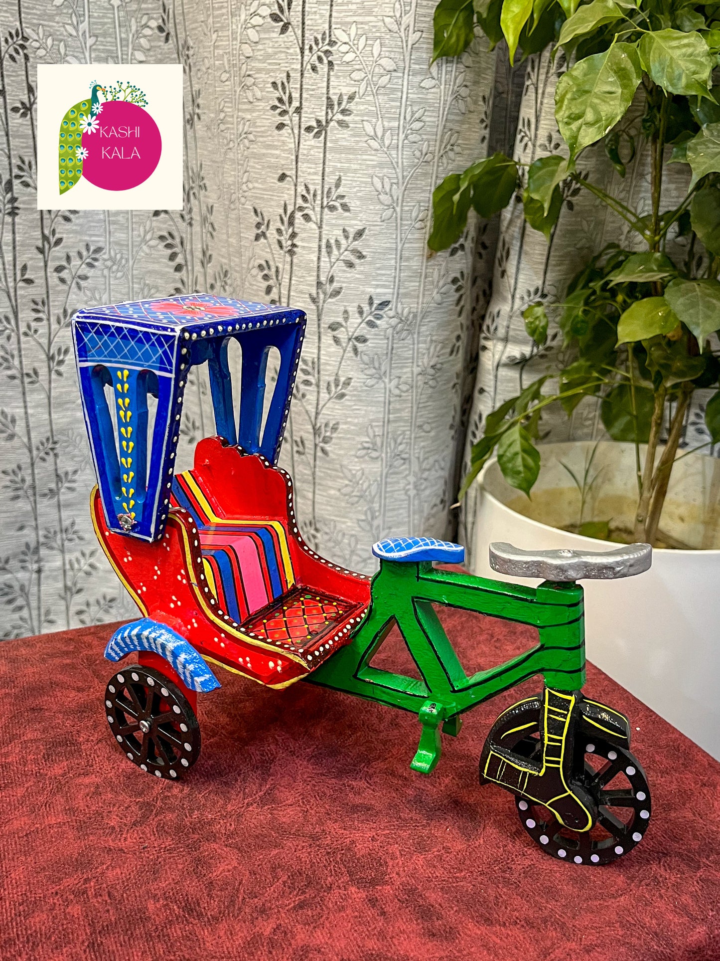 Lacquer Big Size Wooden Rickshaw Or Cycle Rickshaw for Home Décor Made By Varanasi Karigars